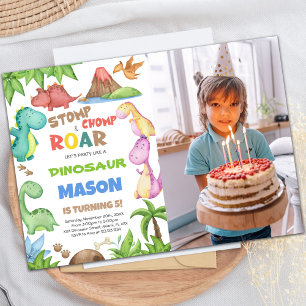 Convite de Aniversário do Dinossaur com Foto