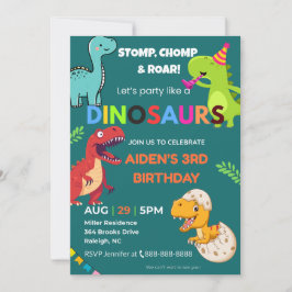 Convite de aniversário do Dinossaur - Editável | C