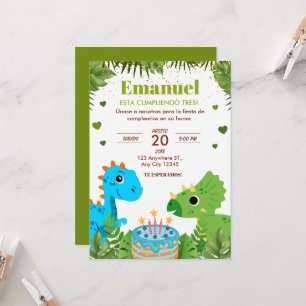 Convite de aniversário do Dinossaur, espanhol