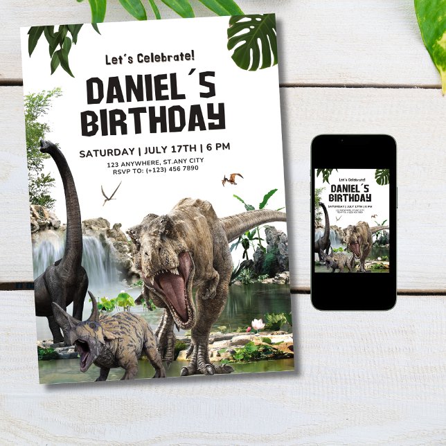 Convite de aniversário do Dinossaur T Festa de ani (Criador carregado)