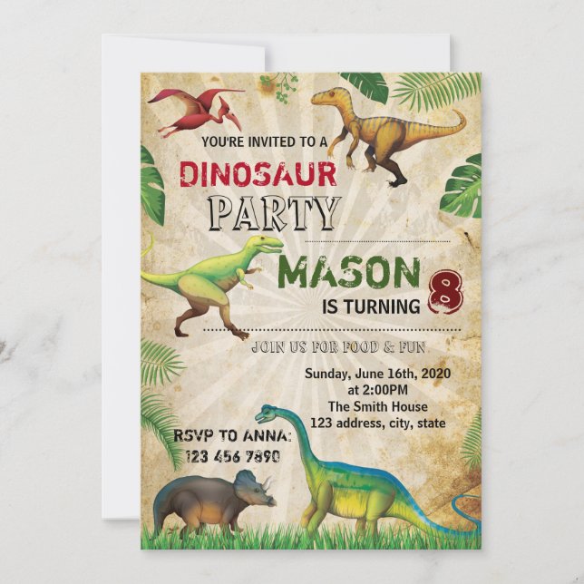 Convite de aniversário do Dinossauro (Frente)