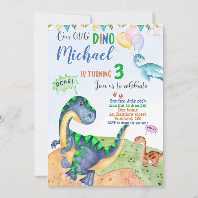 Convite de aniversário do Dinossauro Convite para  (Frente)