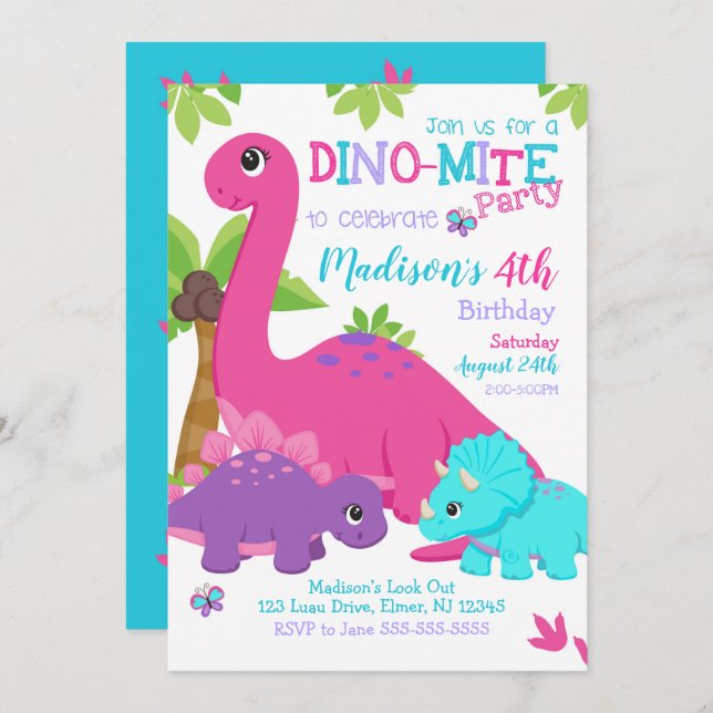 Convite De Aniversário Do Dinossauro / Festa Dino (Frente/Verso)