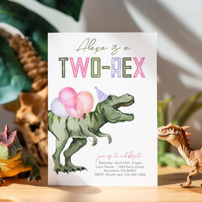 Convite de Aniversário do Dinossauro Girly Two-Rex (Criador carregado)