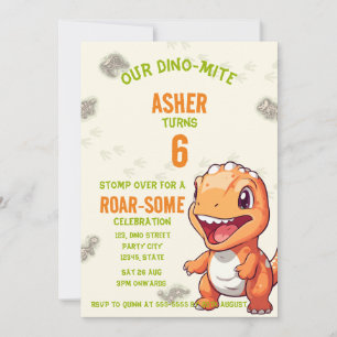 Convite de Aniversário do Dinossauro Laranja Fofo
