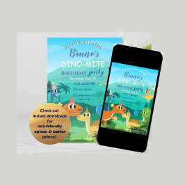 Convite de aniversário do dinossauro para crianças
