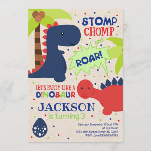 Convite de Aniversário do Dinossauro para um Menin