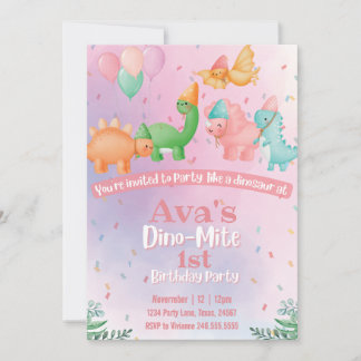 Convite de Aniversário do Dinossauro Rosa