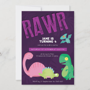 Convite de Aniversário do Dinossauro Roxo