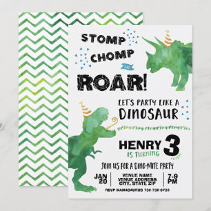 Convite de Aniversário do Dinossauro T Rex e Trice