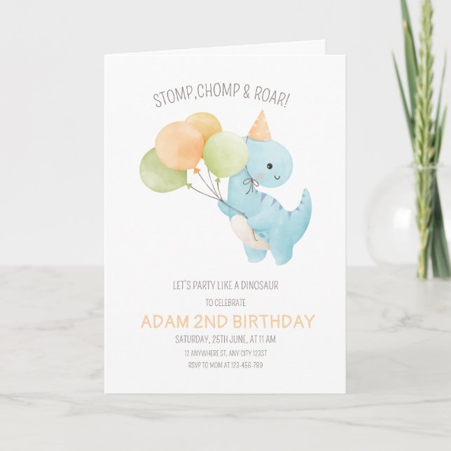 Convite de aniversário do dinossauro, t rex minima (Frente)