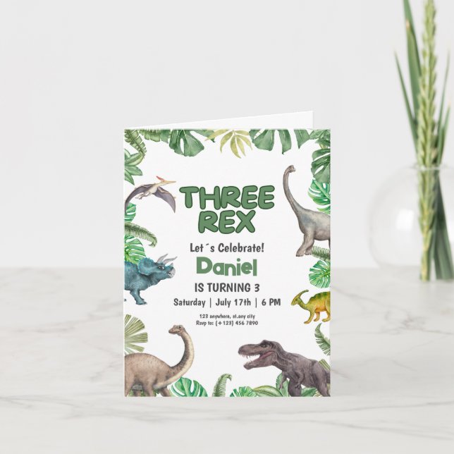 Convite de Aniversário do Dinossauro Três rex Fest (Frente)
