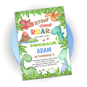 Convite de Aniversário do Dinossauro Verde