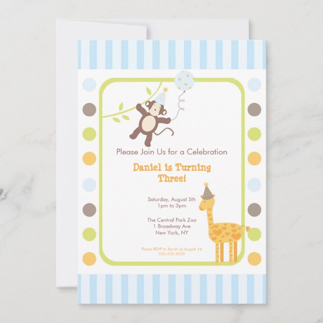 Convite de aniversário do divertimento da selva (Frente)