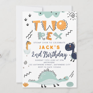 Convite de Aniversário do Dois Rex Dinossauro Fofo