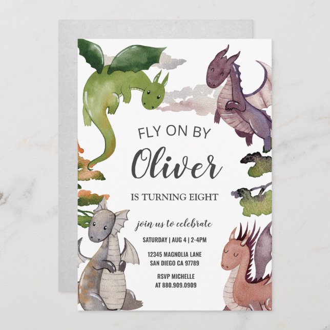 Convite de aniversário do dragão (Frente/Verso)