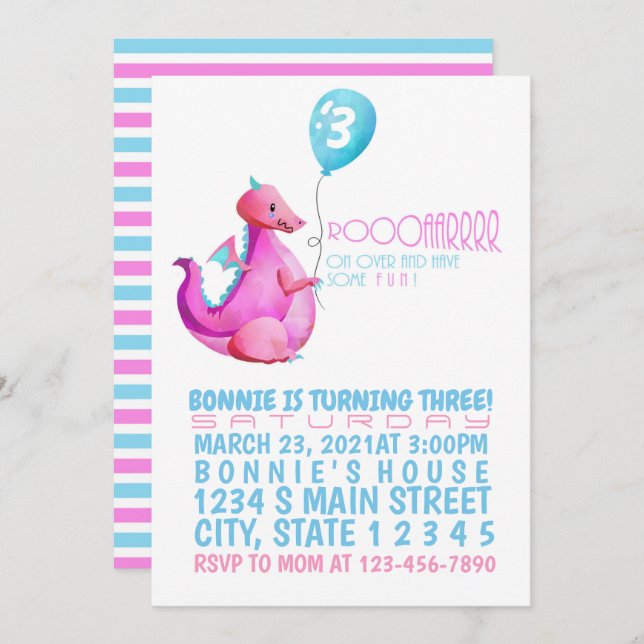 Convite de aniversário do dragão (Frente/Verso)