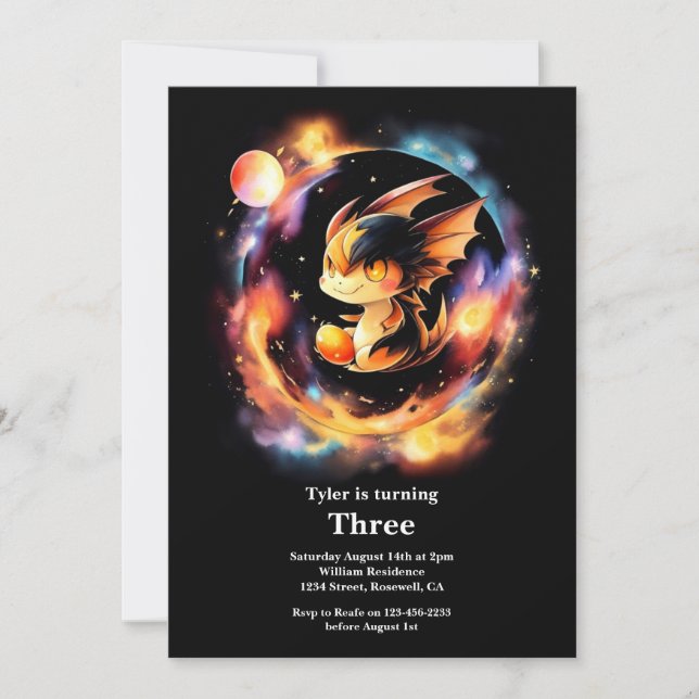 Convite de Aniversário do Dragão de Aquarela (Frente)