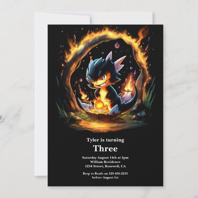 Convite de Aniversário do Dragão de Aquarela (Frente)