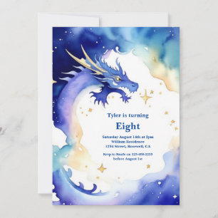Convite de Aniversário do Dragão de Aquarela