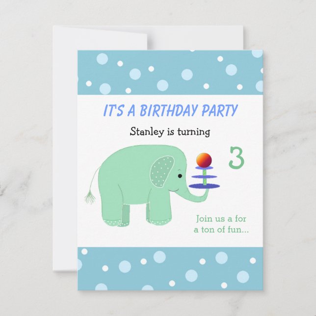 Convite de Aniversário do Elefante em Equilíbrio (Frente)