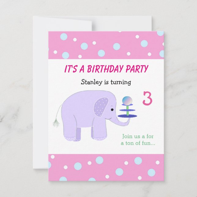 Convite de Aniversário do Elefante em Equilíbrio (Frente)