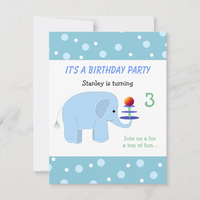 Convite de Aniversário do Elefante em Equilíbrio (Frente)