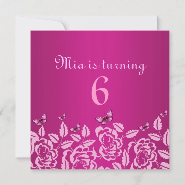 Convite de Aniversário do Elegante Pink Butterfly  (Frente)