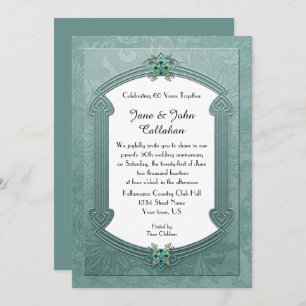 Convite de Aniversário do Elegante Teal Damask Jew