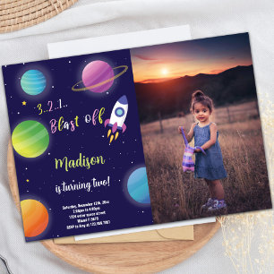 Convite de Aniversário do Espaço Exterior com Foto