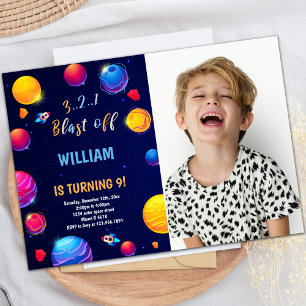 Convite de Aniversário do Espaço Exterior com Foto