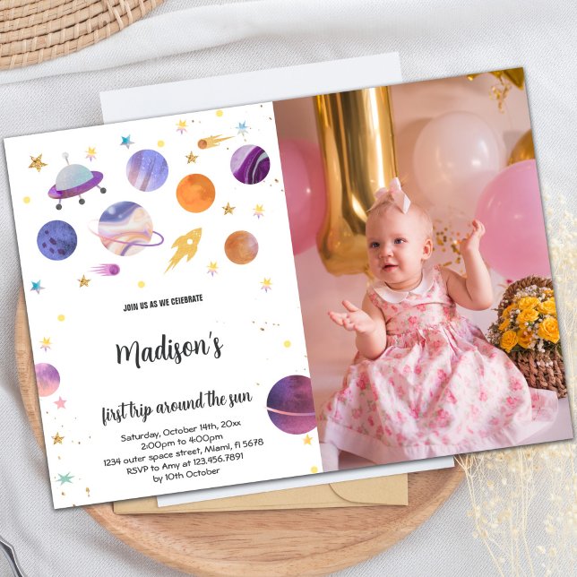 Convite de Aniversário do Espaço Exterior com Foto (Planets Outer space Birthday Invitations w photo)