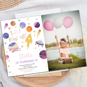 Convite de Aniversário do Espaço Exterior com Foto