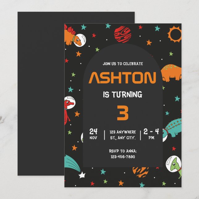 Convite de Aniversário do Espaço Sideral, Crianças (Frente/Verso)