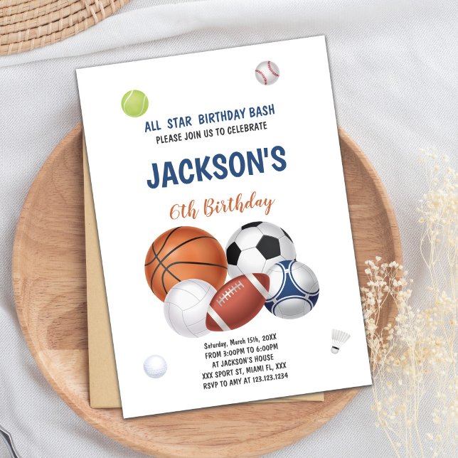 Convite de Aniversário do Esporte White Background (White Sports Birthday Invitations)