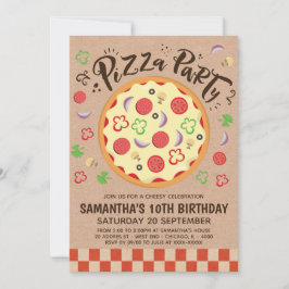 Convite de Aniversário do Faux Kraft Pizza Party B