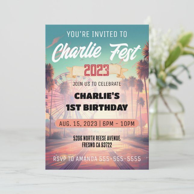Convite de aniversário do Festival de Verão (Em pé/Frente)
