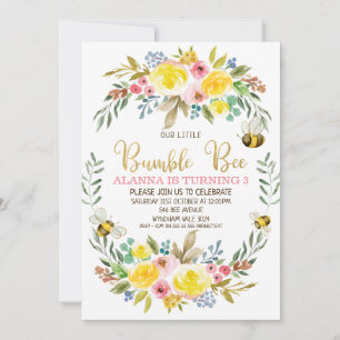 Convite de Aniversário do Floral Wreath Bumble Bee