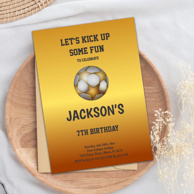Convite de Aniversário do Futebol Dourado e Laranj (Gold Orange Soccer Birthday Invitations)