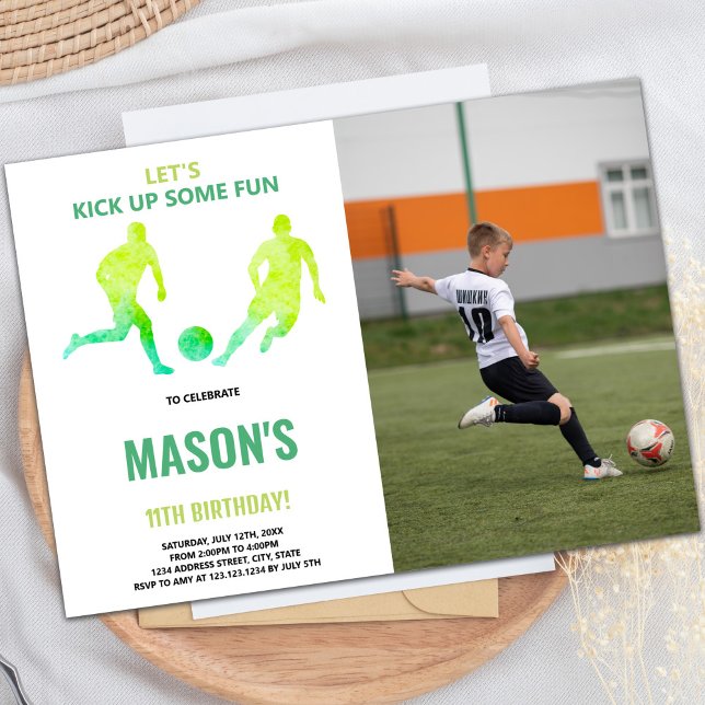 Convite de Aniversário do Futebol Verde com Foto (Green Soccer Birthday Invitations with photo)