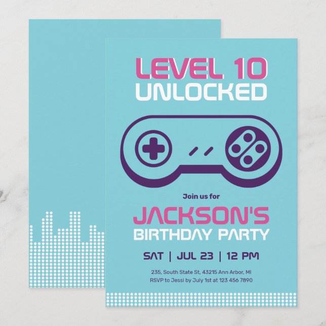 Convite de Aniversário do Gamer Boy desbloqueado d (Frente/Verso)