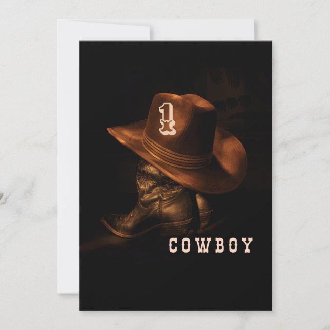 Convite De Aniversário Do Garoto Cowboy, Editável  (Frente)