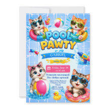 Convite de Aniversário do Gatinho da Festa na Pisc