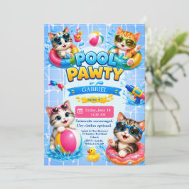 Convite de Aniversário do Gatinho da Festa na Pisc