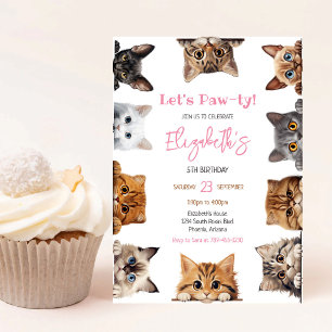 Convite de Aniversário do Gatinho Festa Let's Pawt