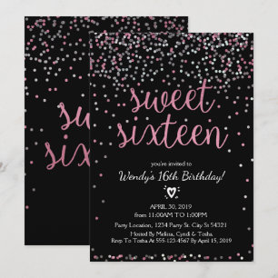 Convite de Aniversário do Glitter Pink & Silver S
