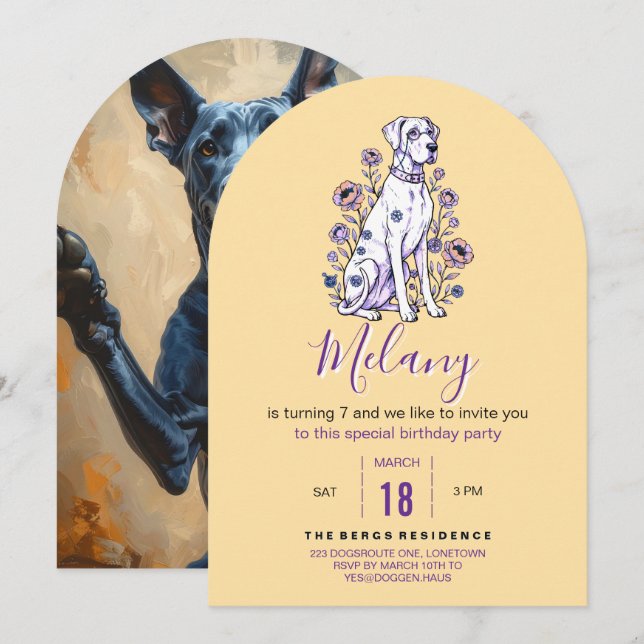 Convite de Aniversário do Great Dane (Frente/Verso)