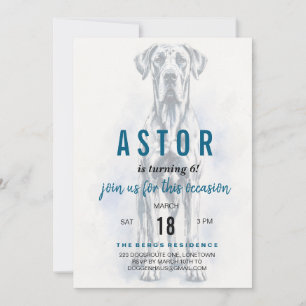 Convite de aniversário do Great Dane pintura em aq