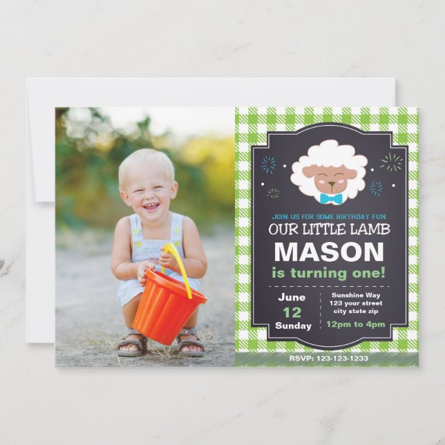 Convite de Aniversário do Green Lamb com Foto (Frente)