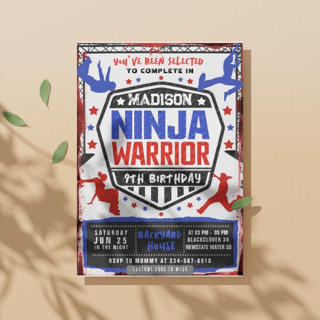 Convite de aniversário do guerreiro atlético Ninja (Ninja Athletic Warrior Birthday Party Invitation)